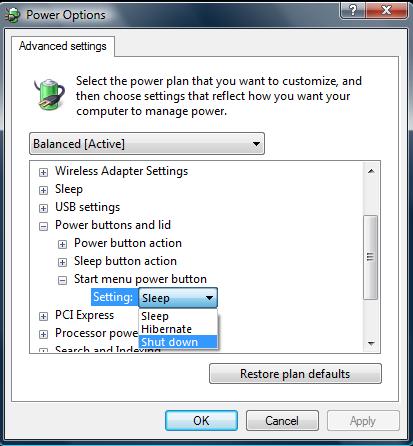 Power buttons and lid start menu power button