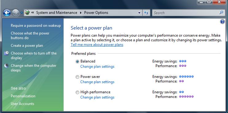 Vista Preffered Power Plans