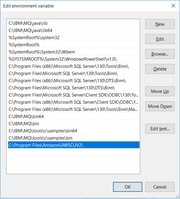 add AWS CLI path to System Environment Variables