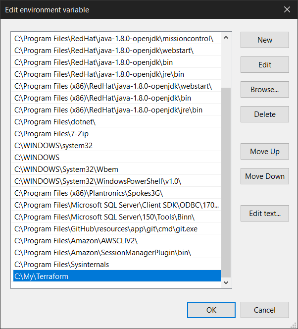 add Terraform path to system environment variables