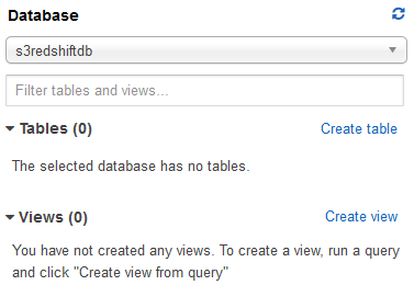 Amazon Athena database tables and views list
