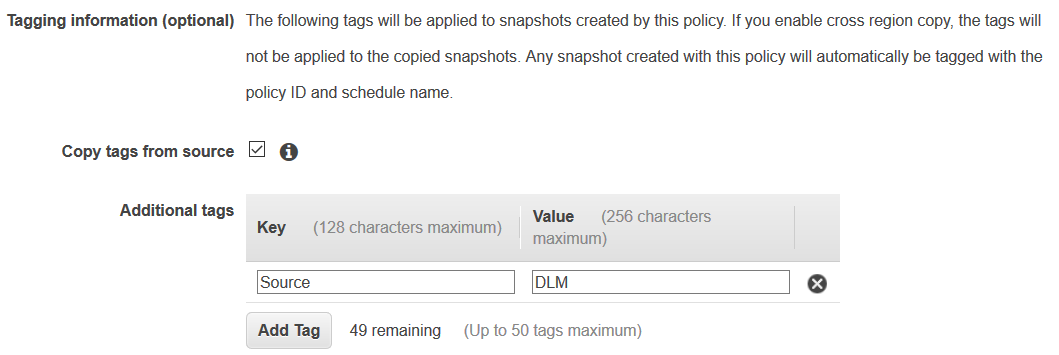 tagging EBS snapshots using data lifecycle policy