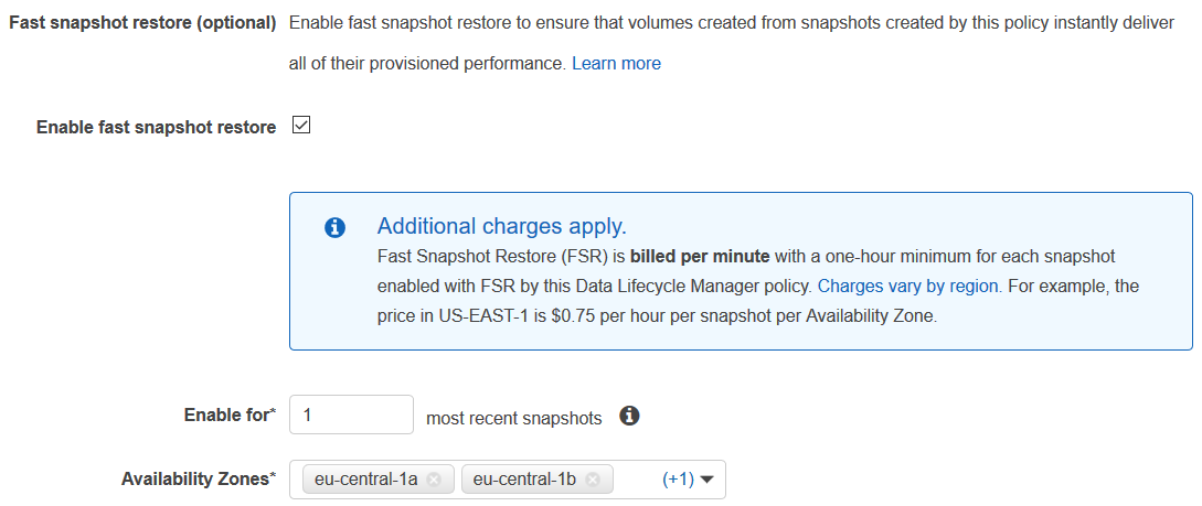 fast snapshot restore option on lifecycle policy