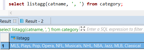 Redshift SQL Aggregate function ListAgg sample code