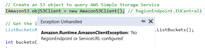 No RegionEndpoint or ServiceURL configured