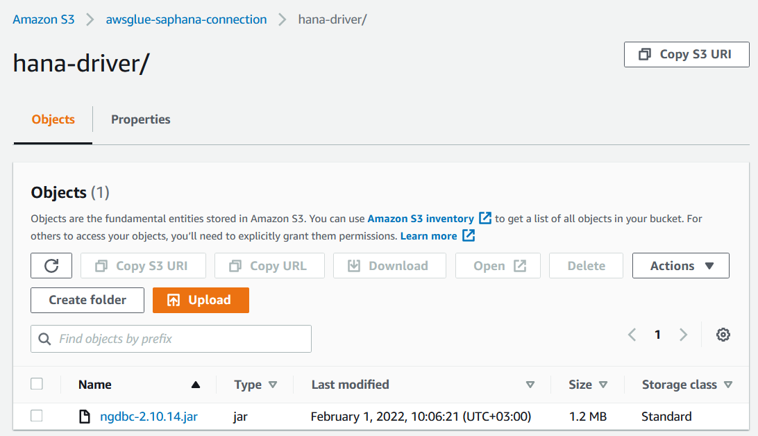 HANA JDBC driver on Amazon S3 for AWS Glue job