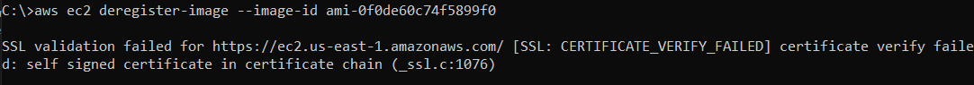 AWS CLI command error SSL validation failed