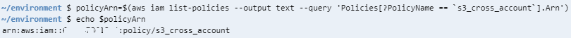 AWS CLI IAM list-policies query command by policy name example code