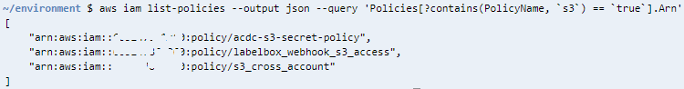 AWS CLI IAM list-policies command contains query option code sample