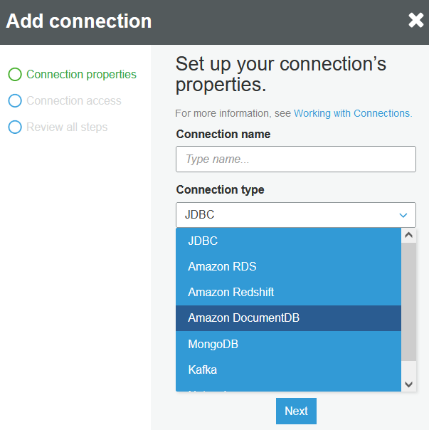 create AWS Glue connection