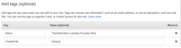 define tags for your AWS IAM role