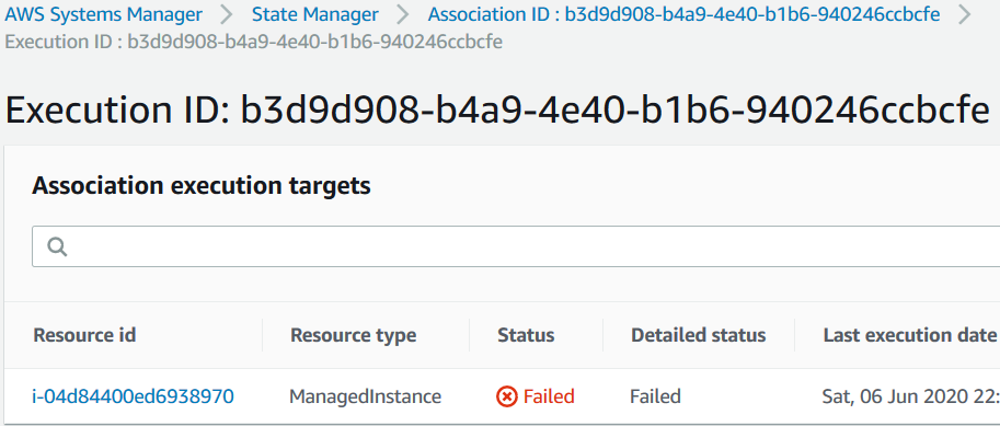 AWS Inventory association execution targets