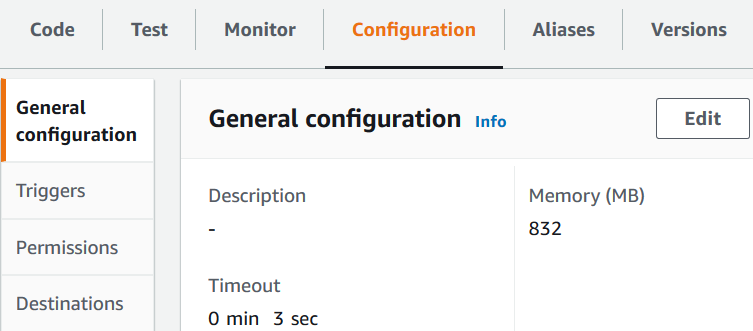 AWS Lambda Memory settings in General Configuration section
