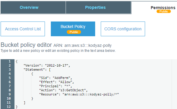 AWS Simple Storage Service S3 bucket policy for public access