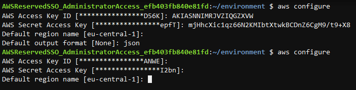 aws configure to update credentials for AWS CLI