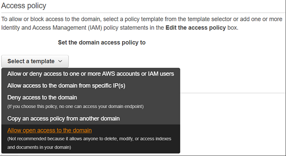 access policy for Elasticsearch domain