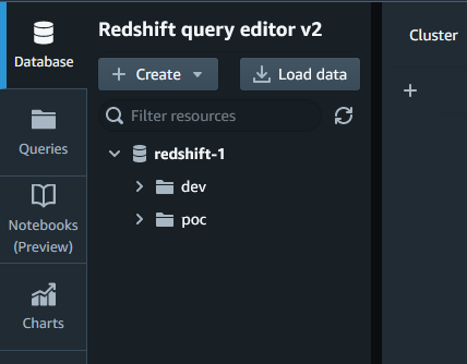 connect database on Redshift Query Editor