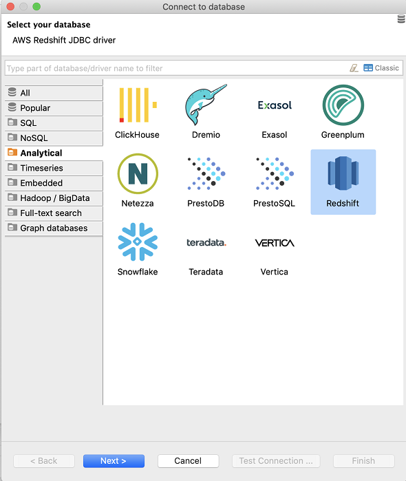 connect Amazon Redshift database using DBeaver