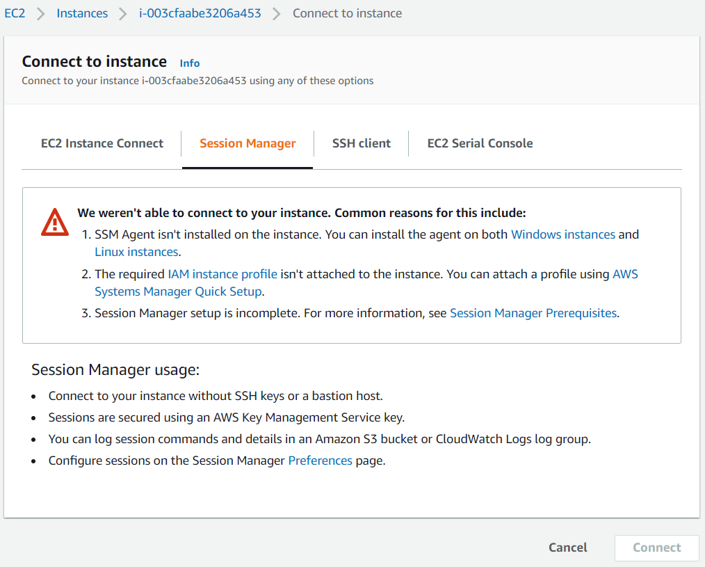 Connect to AWS EC2 instance using Session Manager