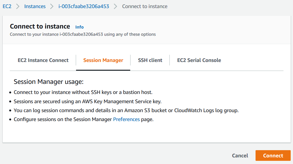 connect EC2 instance using AWS Session Manager