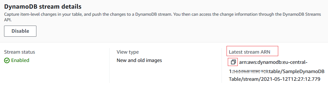 DynamoDB Stream ARN value