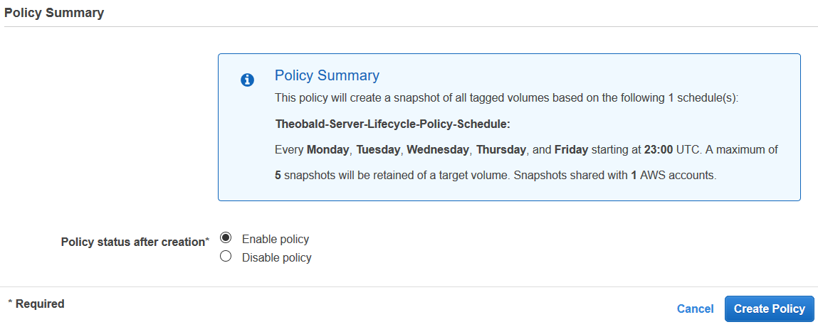 Amazon data lifecycle policy summary