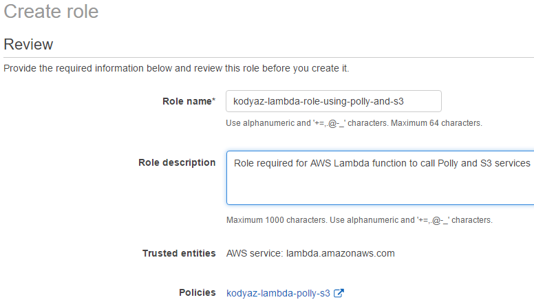 create Amazon Identity and Access Management IAM role