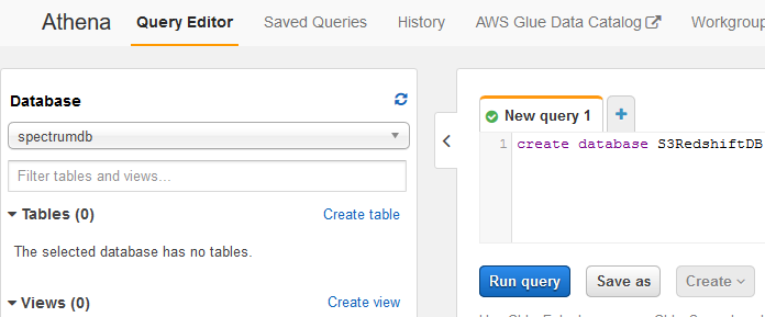 create database on Amazon Athena Query Editor