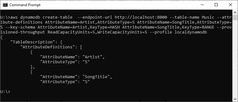 create DynamoDB table using AWS CLI command on local installation