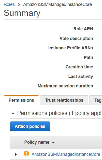 AWS IAM role with Session Manager policy to connect EC2 instances