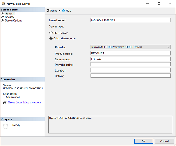 SQL Server Linked Server to Amazon Redshift using ODBC drivers