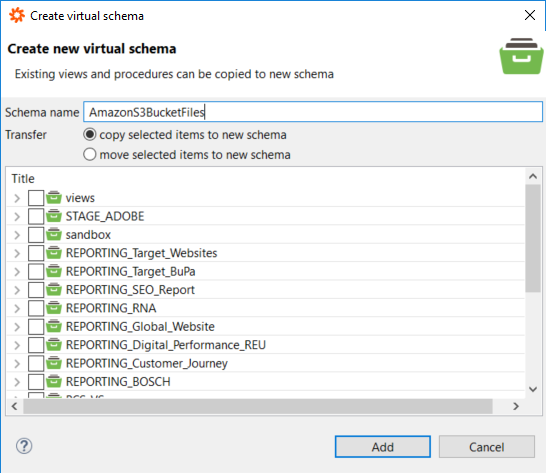 create new virtual schema in Data Virtuality tool