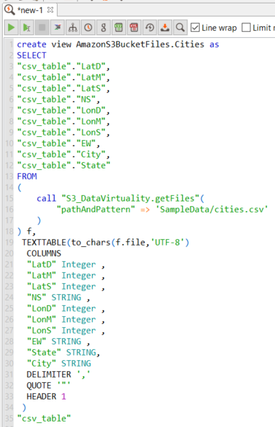 create SQL view for logical data model in Data Virtuality