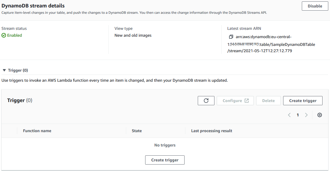 create trigger to invoke AWS Lambda function on Amazon DynamoDB table