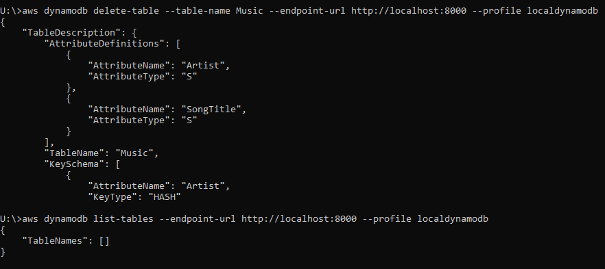 delete DynamoDB table using AWS CLI from local DynamoDB instance