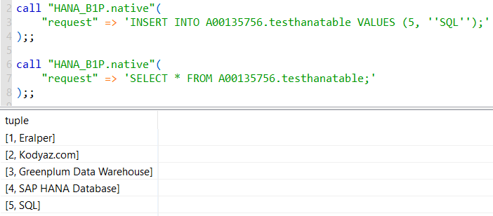 execute SQL on SAP HANA database from Data Virtuality tool