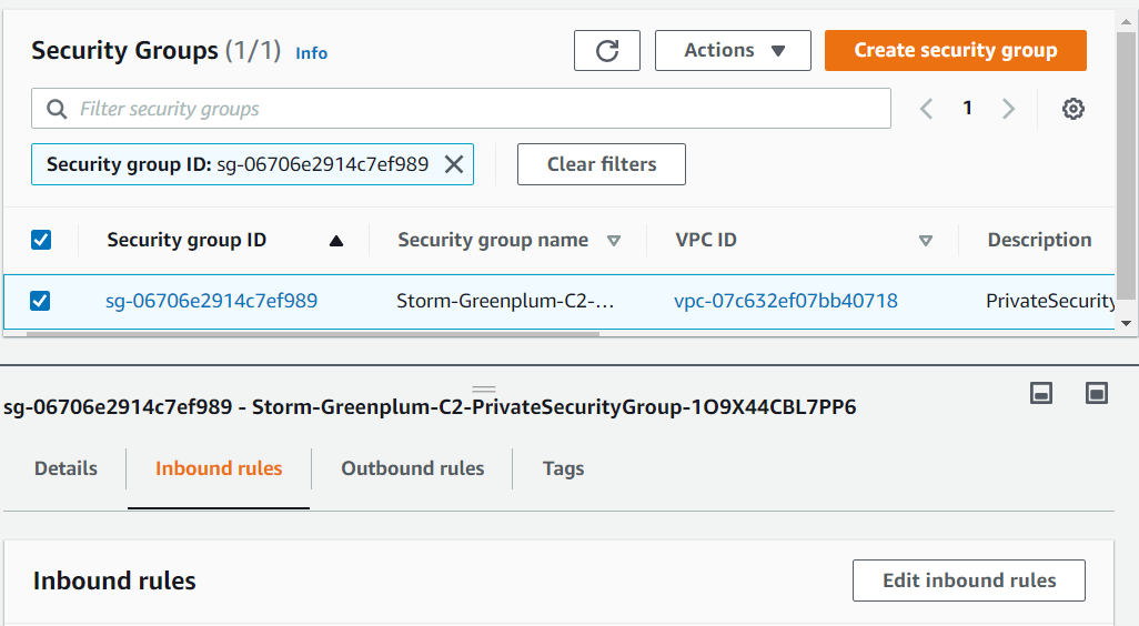 Greenplum cluster security group inbound rules