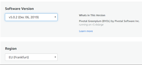 Pivotal Greenplum version and AWS Region for installation
