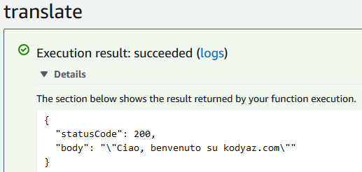 successfull execution of AWS Lambda function