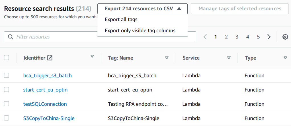 export AWS Lambda functions list on Management Console tools export AWS Lambda functions list on Management Console tools