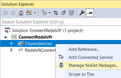 manage NuGet packages within Visual Studio