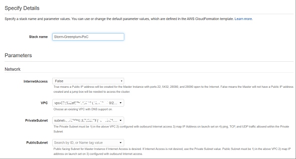 network parameters for Greenplum cluster