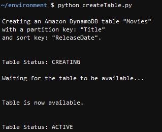 create DynamoDB table using Python code