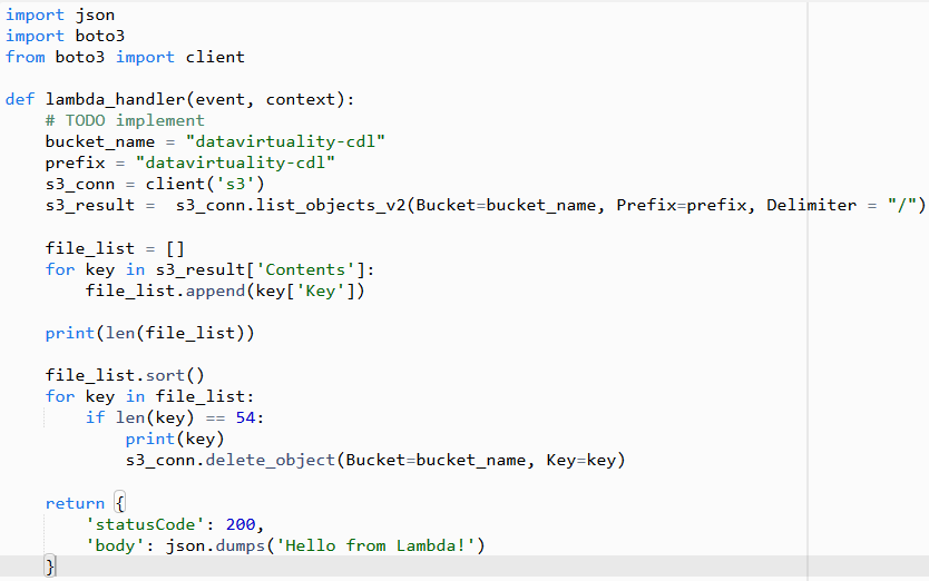 Python code sample for AWS Lambda function deleting Amazon S3 files