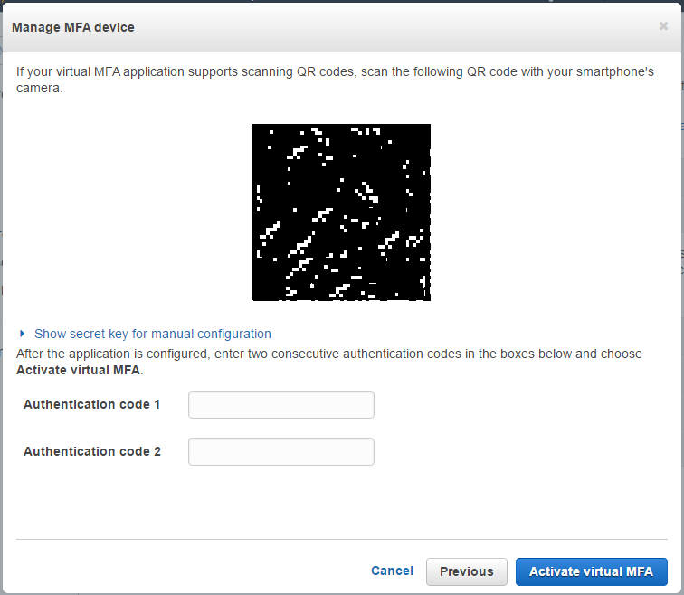 QR code to scan for AWS MFA application