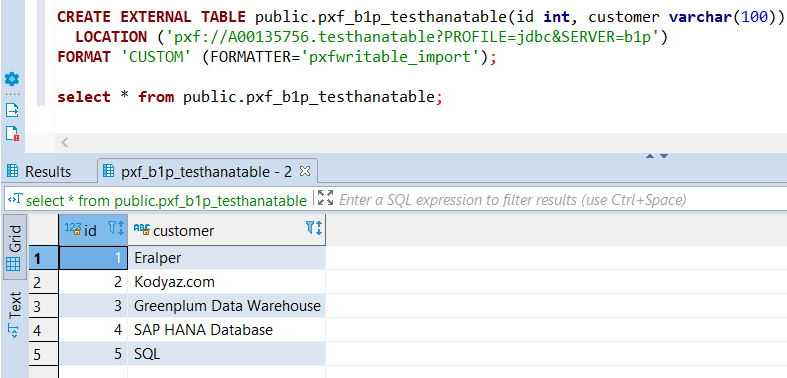 query remote SAP HANA database tables using external table with Greenplum PXF