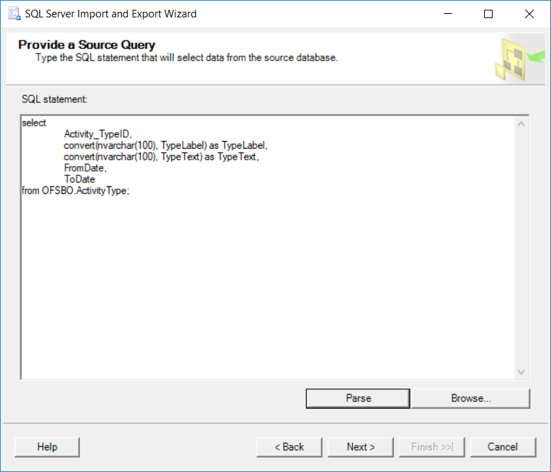 sql query to select data to export from SQL Server to import into Amazon Redshift database