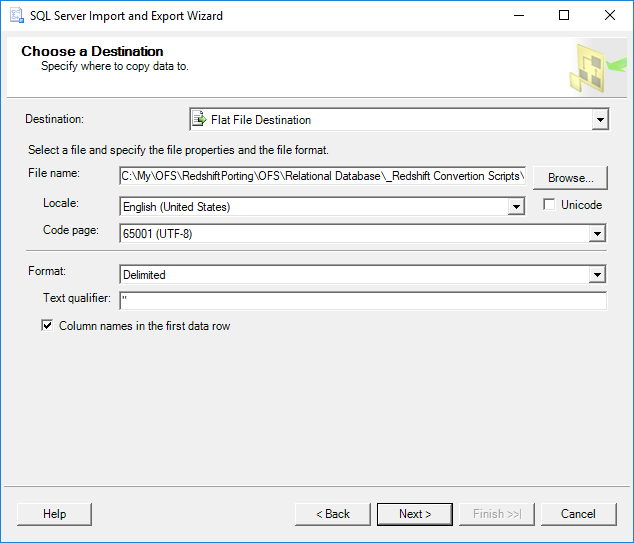 SQL Server Import Export Wizard for CSV file code page