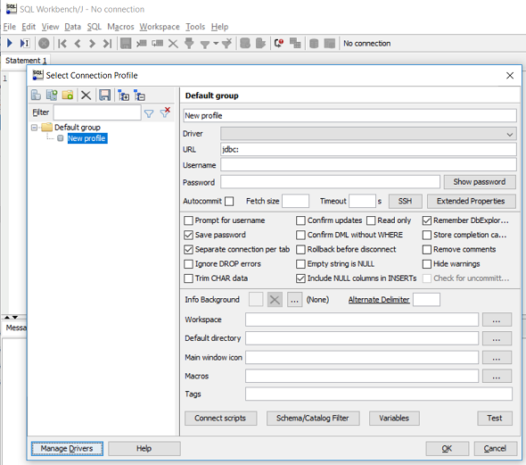 SQL Workbench create connection profile