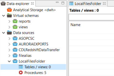 no tables and views for file data source type